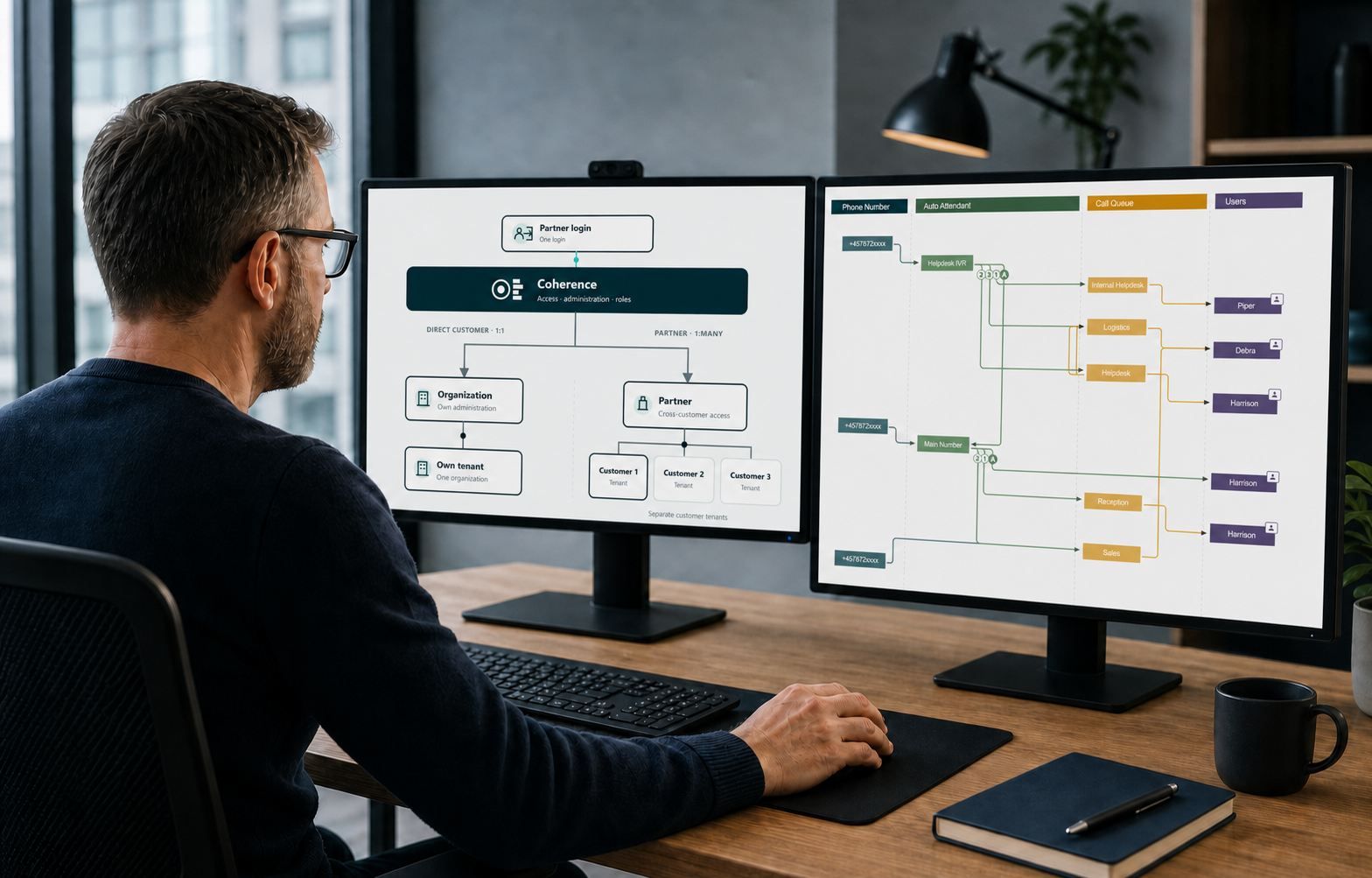 Partner working with Coherence access across separate customer environments and Call Flow Designer.